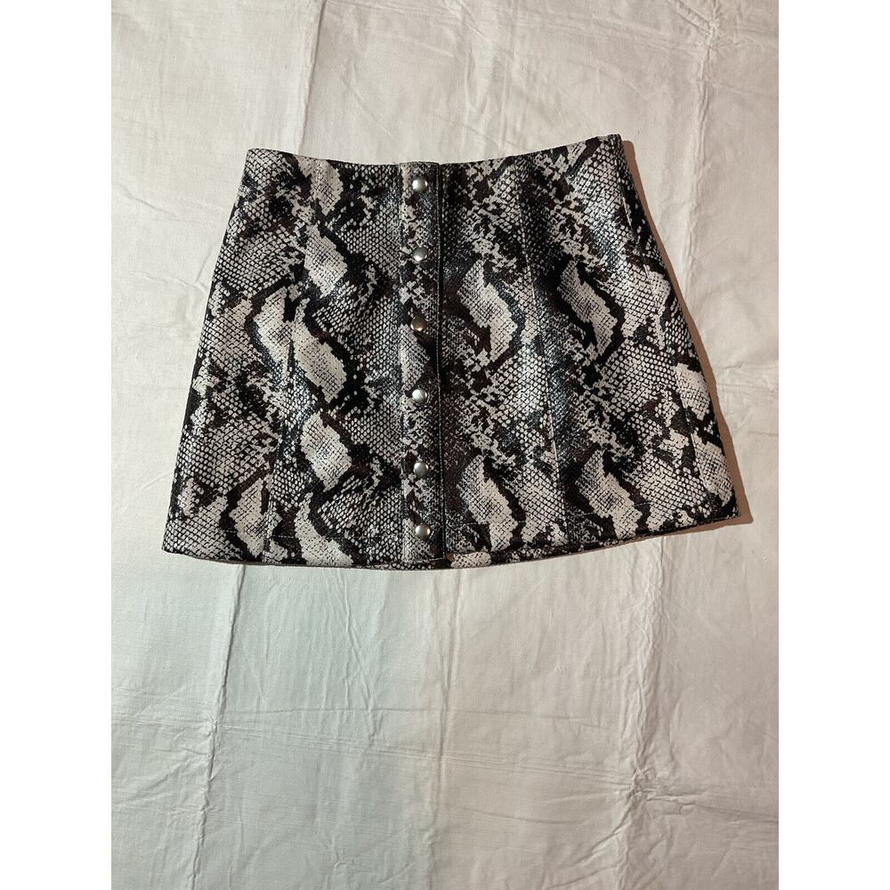 Urban Outfitters UO Snakeskin Print Skirt Faux Leather Button Up Brown Sz S